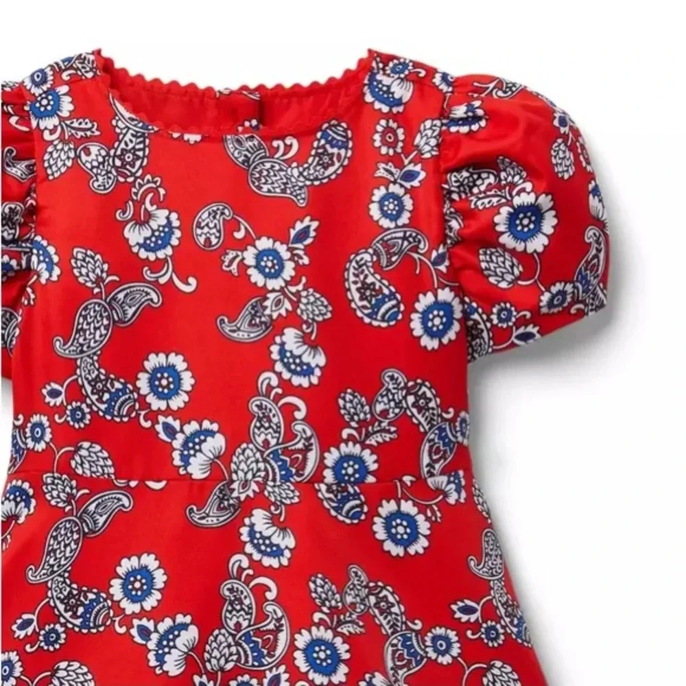 Girl’s Janie and Jack Funny Valentine Red Blue Paisley Floral Fun Party Dress 4